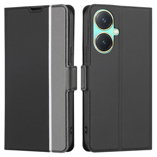 For vivo Y27 4G Case PU Leather Phone Shell Stand Twill Texture Phone Cover with Card Slot - Black