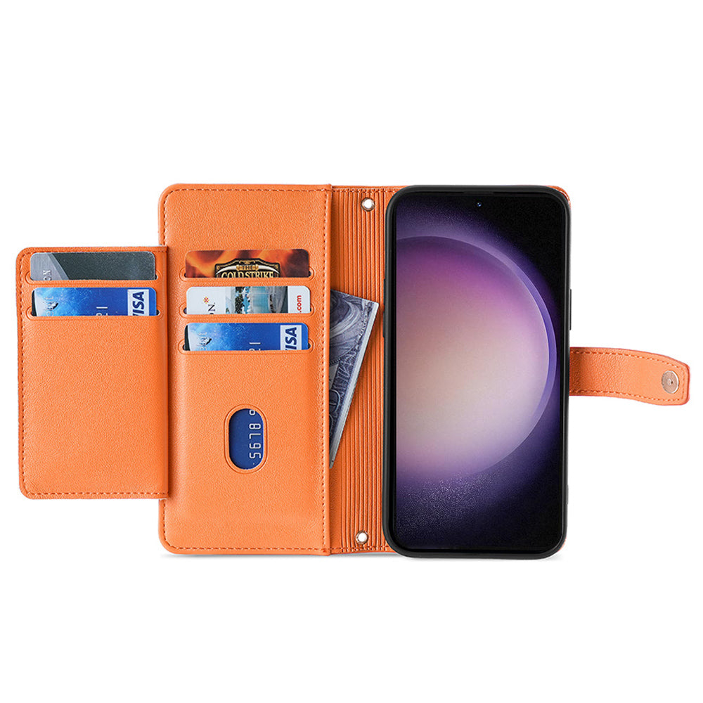 For Samsung Galaxy M34 5G / F34 5G Case Zipper Wallet Leather Anti-drop Phone Cover with 2 Straps - Orange