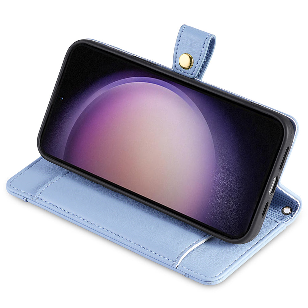 For Samsung Galaxy M34 5G / F34 5G Case Zipper Wallet Leather Anti-drop Phone Cover with 2 Straps - Blue
