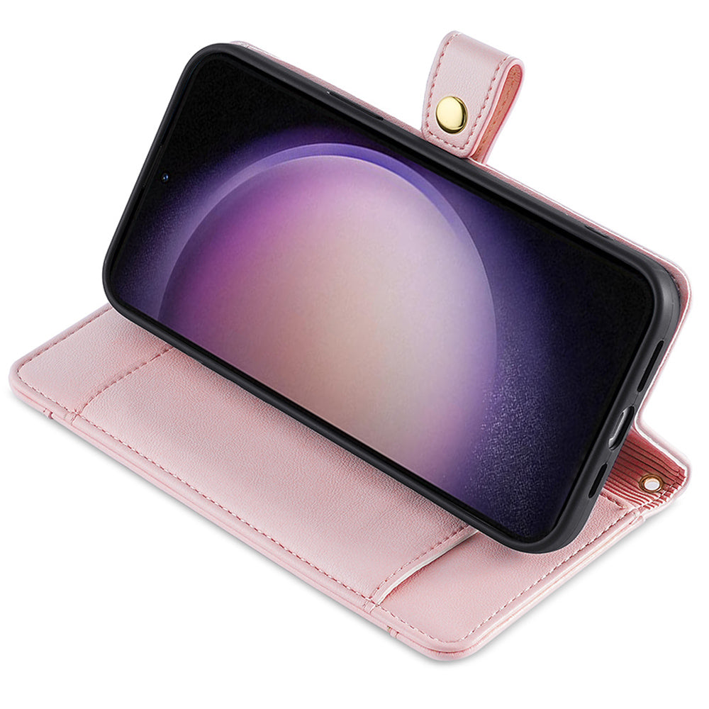 For Samsung Galaxy M34 5G / F34 5G Case Zipper Wallet Leather Anti-drop Phone Cover with 2 Straps - Pink