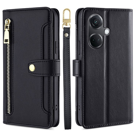 For OnePlus Nord CE3 5G Case PU Leather Wallet Stand Cellphone Cover with 2 Straps - Black