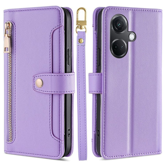 For OnePlus Nord CE3 5G Case PU Leather Wallet Stand Cellphone Cover with 2 Straps - Purple