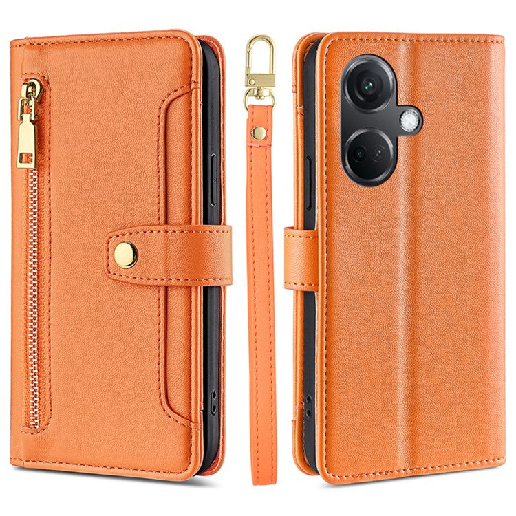 For OnePlus Nord CE3 5G Case PU Leather Wallet Stand Cellphone Cover with 2 Straps - Orange