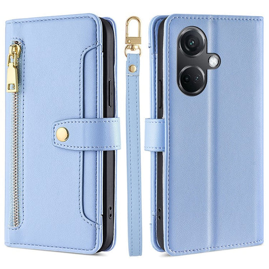 For OnePlus Nord CE3 5G Case PU Leather Wallet Stand Cellphone Cover with 2 Straps - Blue