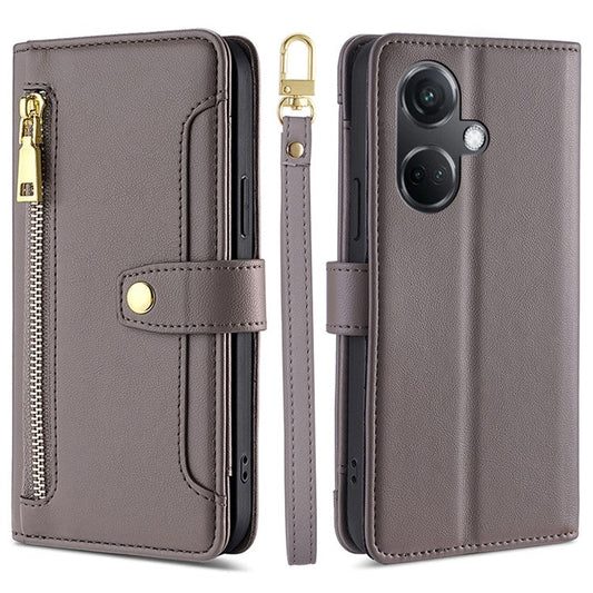 For OnePlus Nord CE3 5G Case PU Leather Wallet Stand Cellphone Cover with 2 Straps - Grey