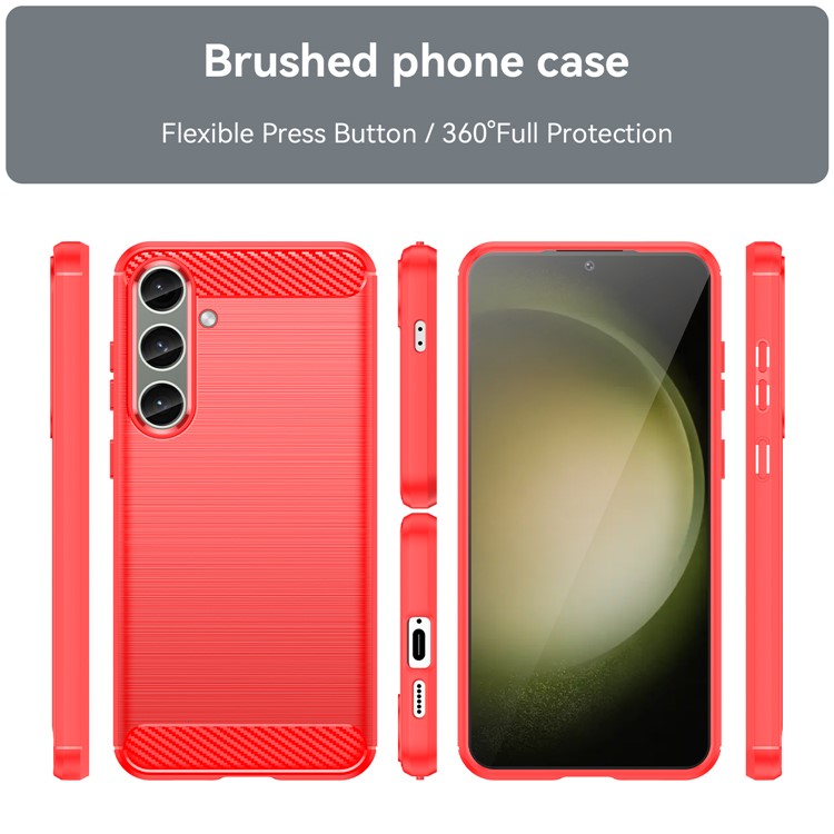 For Samsung Galaxy S25+ / S24+ Mobile Phone Case Slim-Fit Cover TPU Carbon Fiber Texture Phone Shell - Red