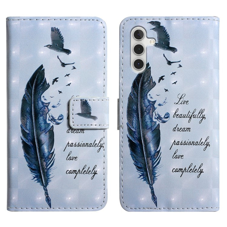 For Samsung Galaxy A05s 4G Case 3D Pattern Printing Wallet Phone Cover - Blue Feather