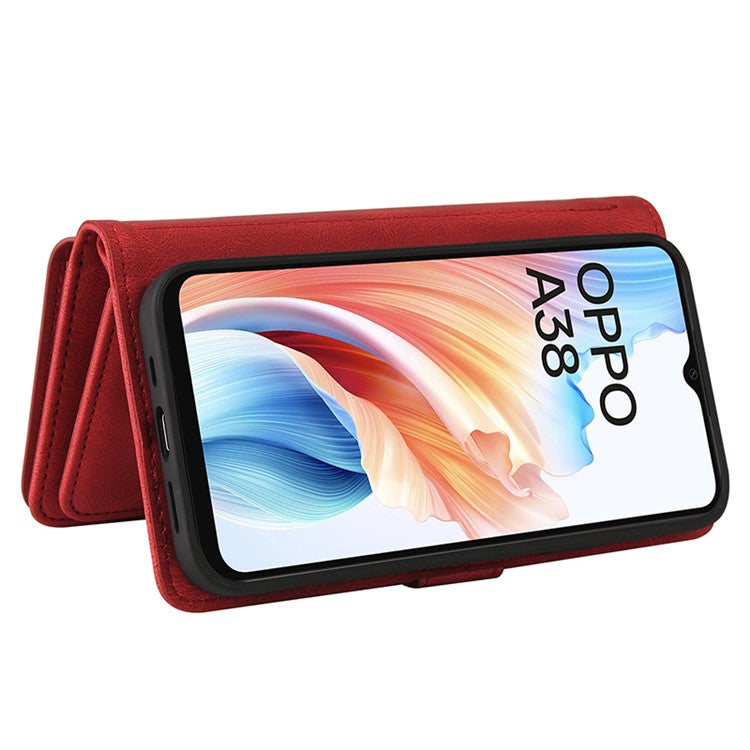 KT Multi-Functional Series-2 For Oppo A38 4G Case Multiple Card Slots Zipper Leather Phone Cover - Red