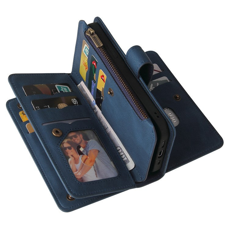 KT Multi-Functional Series-2 For Oppo A38 4G Case Multiple Card Slots Zipper Leather Phone Cover - Blue