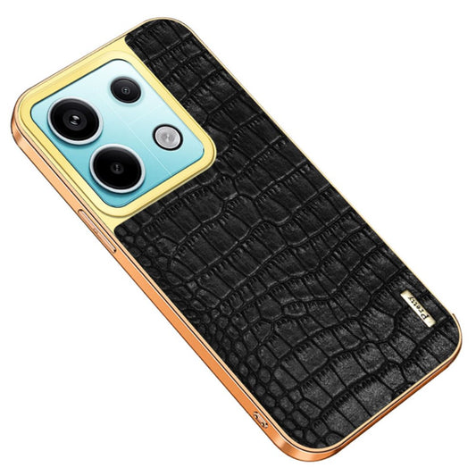 For Xiaomi Redmi Note 13 Pro 5G / Poco X6 5G Case Leather+TPU Crocodile Texture Anti-drop Phone Protector - Black