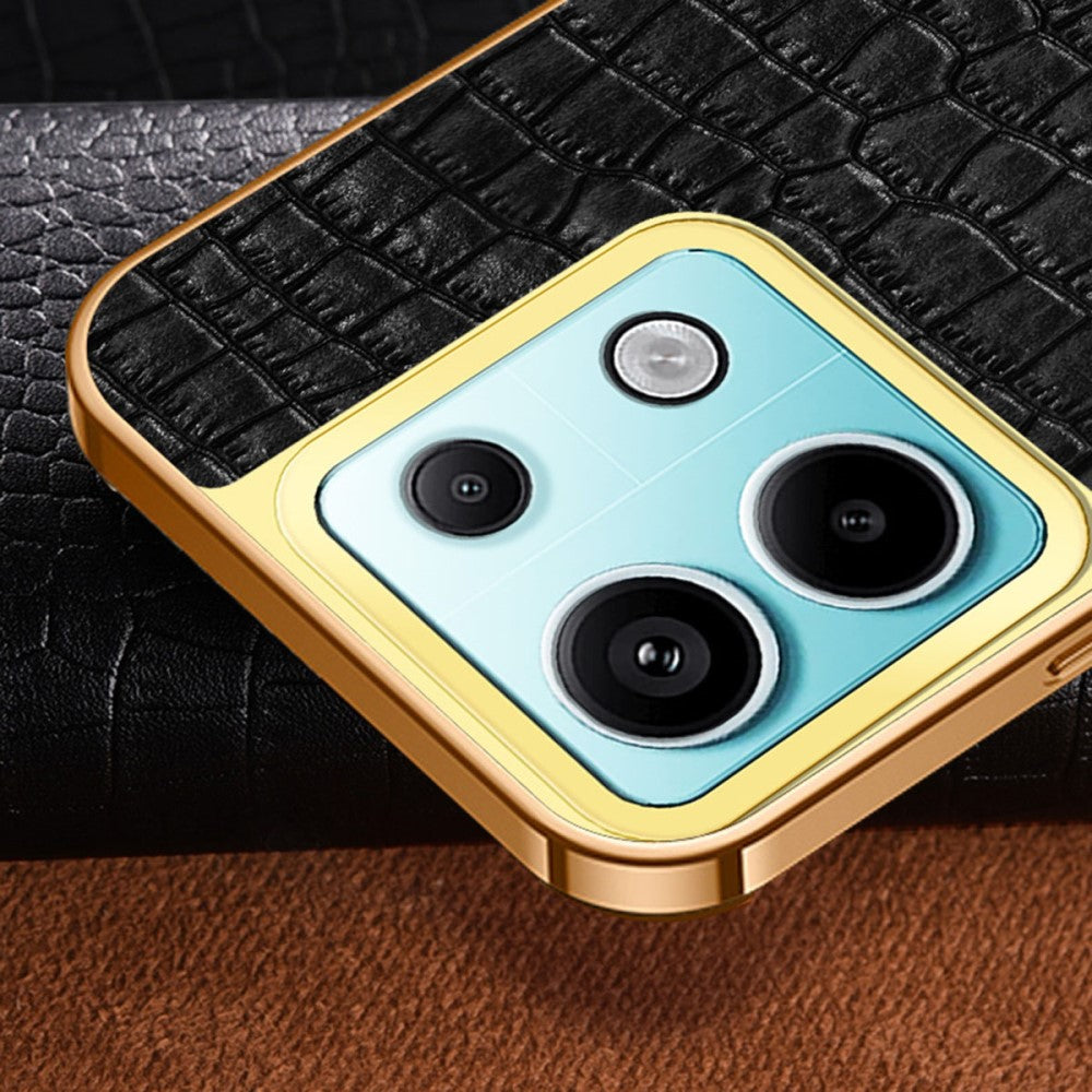For Xiaomi Redmi Note 13 Pro 5G / Poco X6 5G Case Leather+TPU Crocodile Texture Anti-drop Phone Protector - Black