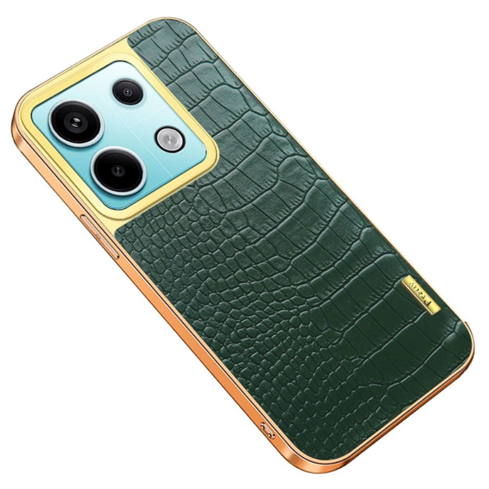 For Xiaomi Redmi Note 13 Pro 5G / Poco X6 5G Case Leather+TPU Crocodile Texture Anti-drop Phone Protector - Green