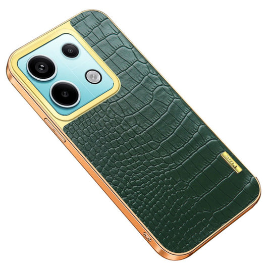 For Xiaomi Redmi Note 13 Pro 5G / Poco X6 5G Case Leather+TPU Crocodile Texture Anti-drop Phone Protector - Green