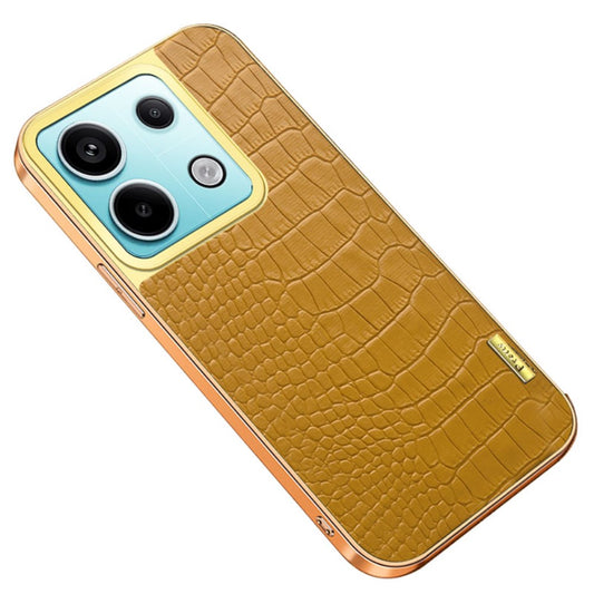For Xiaomi Redmi Note 13 Pro 5G / Poco X6 5G Case Leather+TPU Crocodile Texture Anti-drop Phone Protector - Yellow