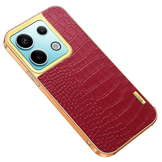 For Xiaomi Redmi Note 13 Pro 5G / Poco X6 5G Case Leather+TPU Crocodile Texture Anti-drop Phone Protector - Red