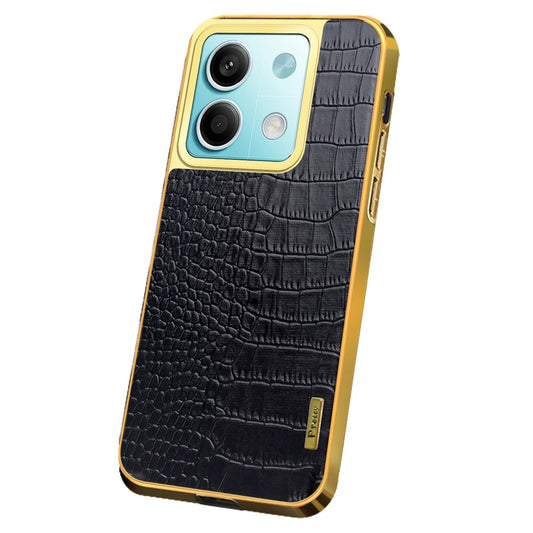 For Xiaomi Redmi Note 13 5G Case Crocodile Texture Leather+TPU Phone Back Shell Cover - Black