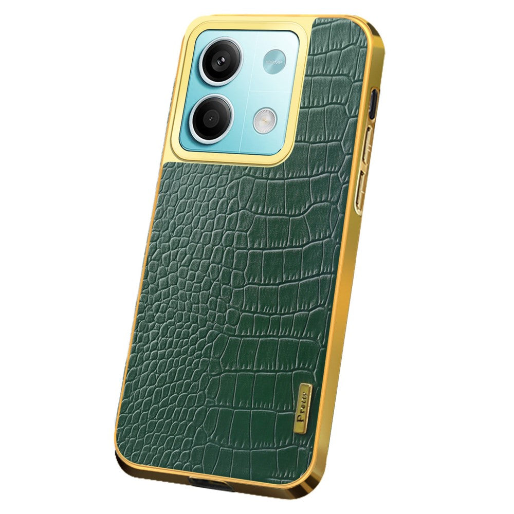 For Xiaomi Redmi Note 13 5G Case Crocodile Texture Leather+TPU Phone Back Shell Cover - Green