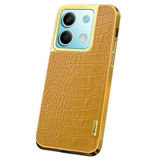For Xiaomi Redmi Note 13 5G Case Crocodile Texture Leather+TPU Phone Back Shell Cover - Yellow