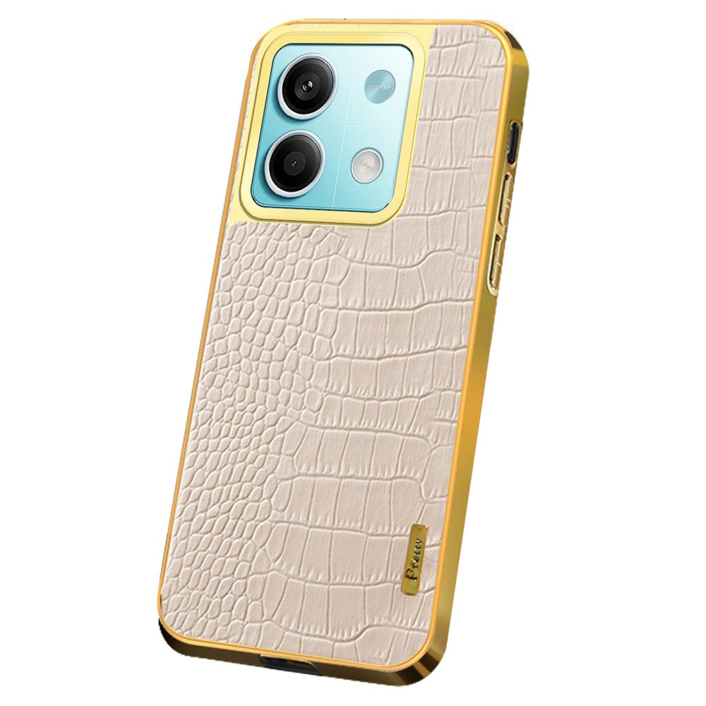 For Xiaomi Redmi Note 13 5G Case Crocodile Texture Leather+TPU Phone Back Shell Cover - White