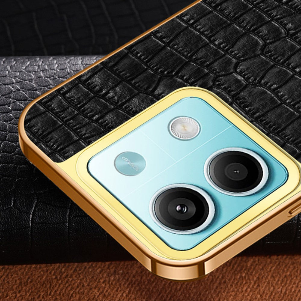 For Xiaomi Redmi Note 13 5G Case Crocodile Texture Leather+TPU Phone Back Shell Cover - White