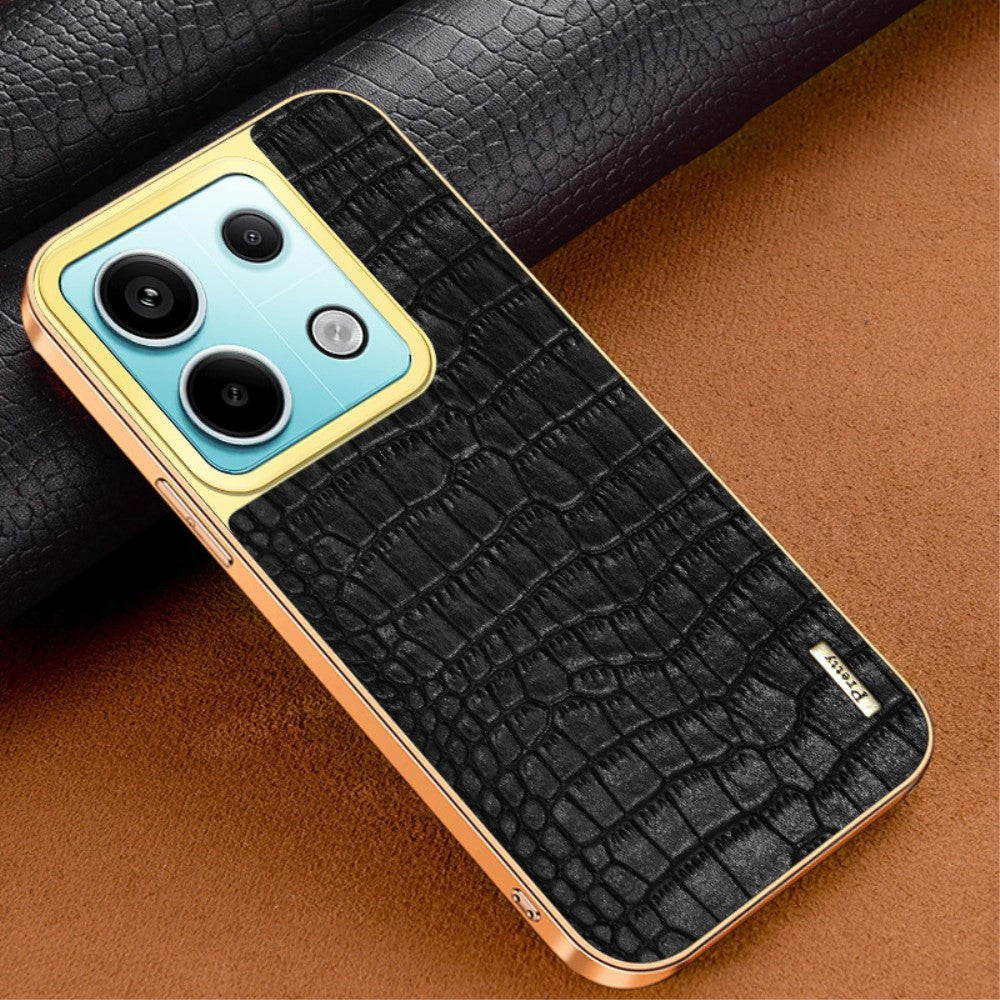 For Xiaomi Redmi Note 13 Pro 5G / Poco X6 5G Case Crocodile Texture Leather+TPU Ring Kickstand Phone Cover - Black