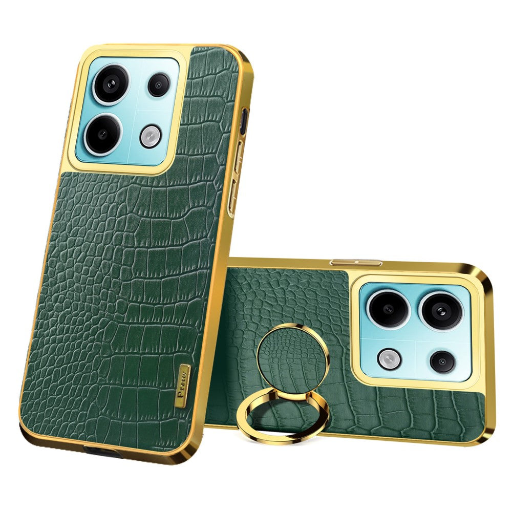 For Xiaomi Redmi Note 13 Pro 5G / Poco X6 5G Case Crocodile Texture Leather+TPU Ring Kickstand Phone Cover - Green
