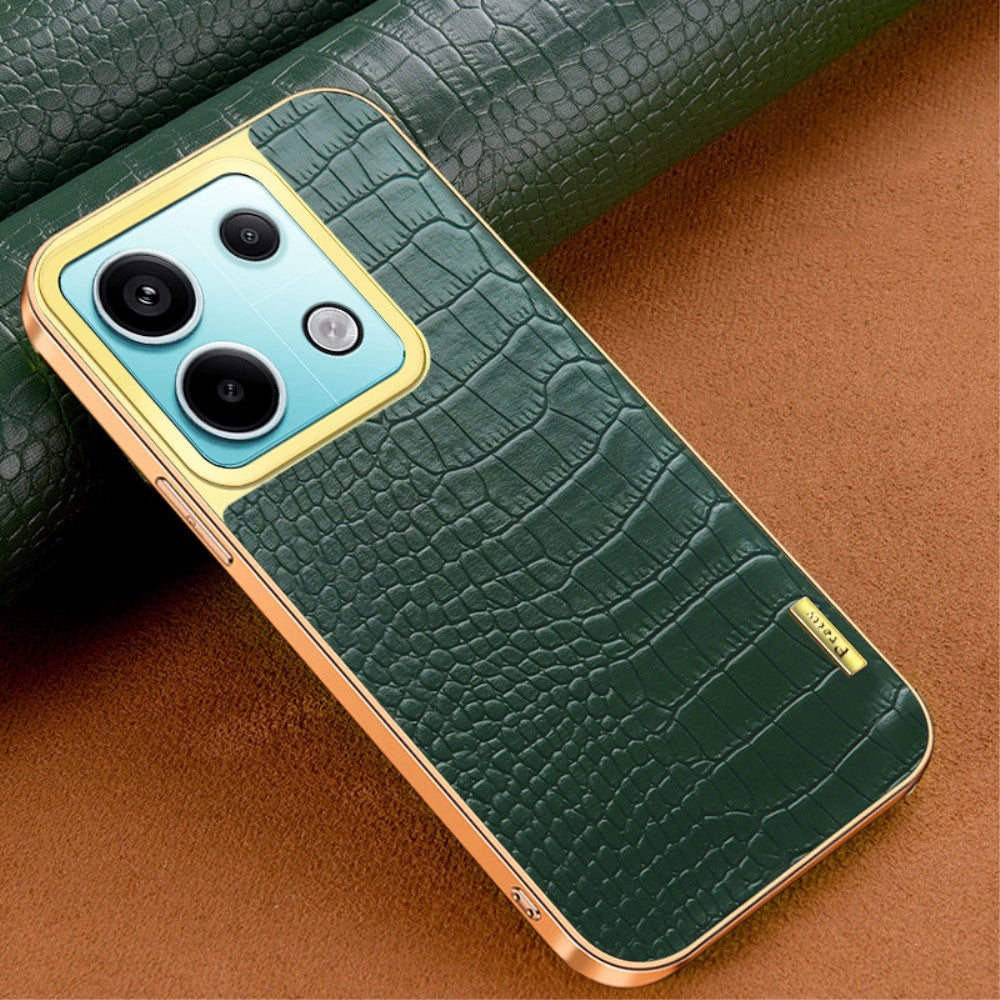 For Xiaomi Redmi Note 13 Pro 5G / Poco X6 5G Case Crocodile Texture Leather+TPU Ring Kickstand Phone Cover - Green