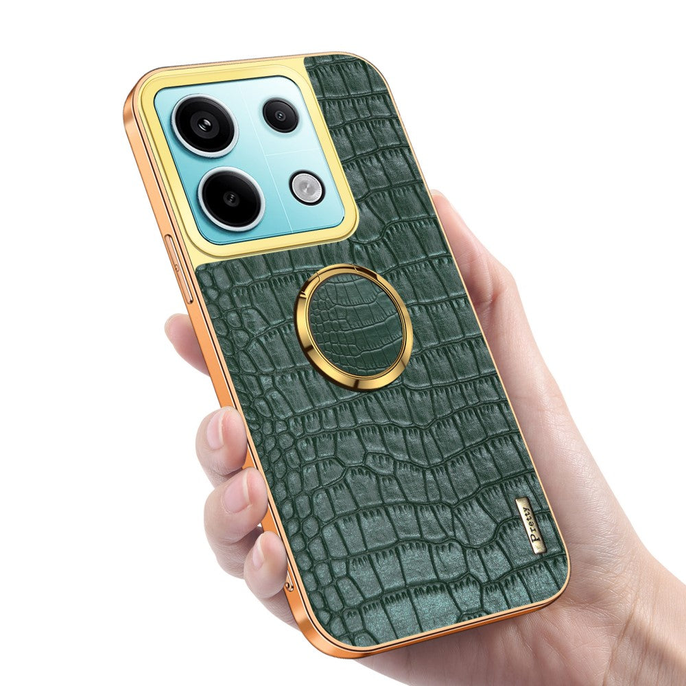 For Xiaomi Redmi Note 13 Pro 5G / Poco X6 5G Case Crocodile Texture Leather+TPU Ring Kickstand Phone Cover - Green