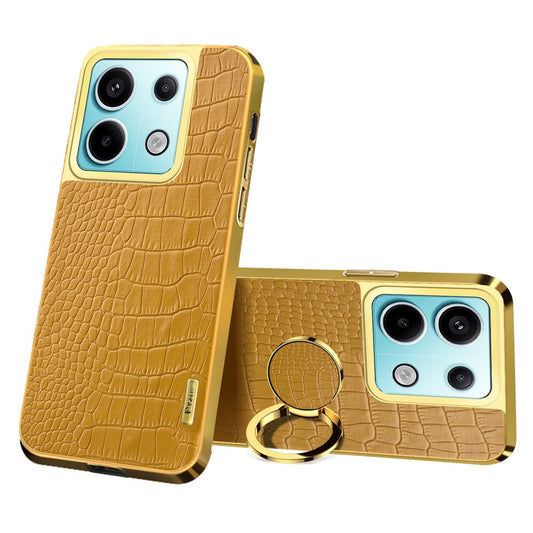 For Xiaomi Redmi Note 13 Pro 5G / Poco X6 5G Case Crocodile Texture Leather+TPU Ring Kickstand Phone Cover - Yellow