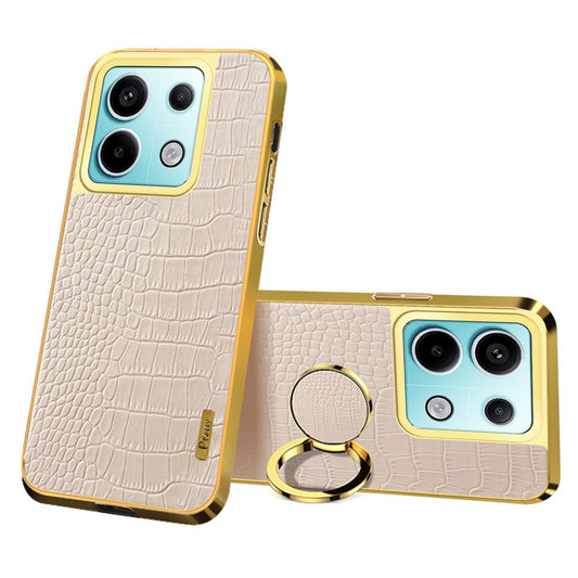 For Xiaomi Redmi Note 13 Pro 5G / Poco X6 5G Case Crocodile Texture Leather+TPU Ring Kickstand Phone Cover - White