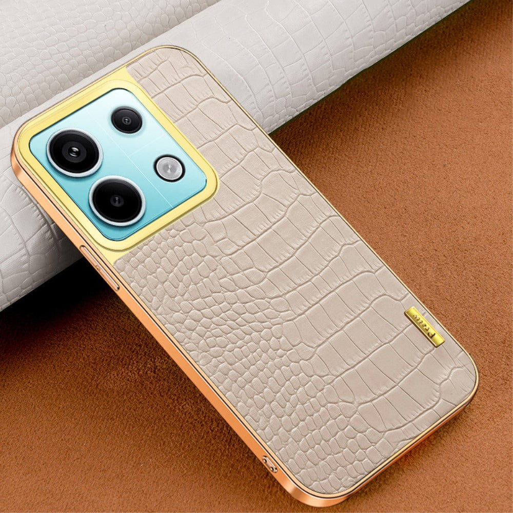 For Xiaomi Redmi Note 13 Pro 5G / Poco X6 5G Case Crocodile Texture Leather+TPU Ring Kickstand Phone Cover - White