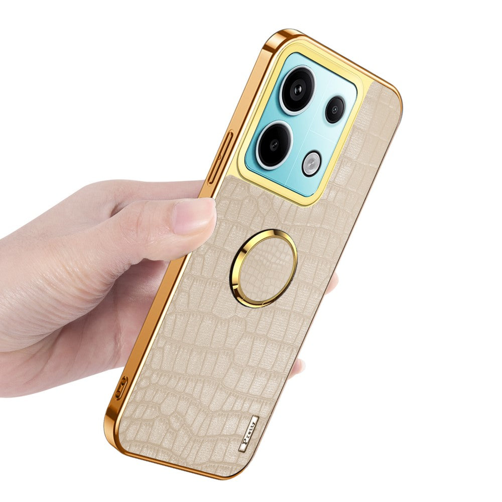For Xiaomi Redmi Note 13 Pro 5G / Poco X6 5G Case Crocodile Texture Leather+TPU Ring Kickstand Phone Cover - White