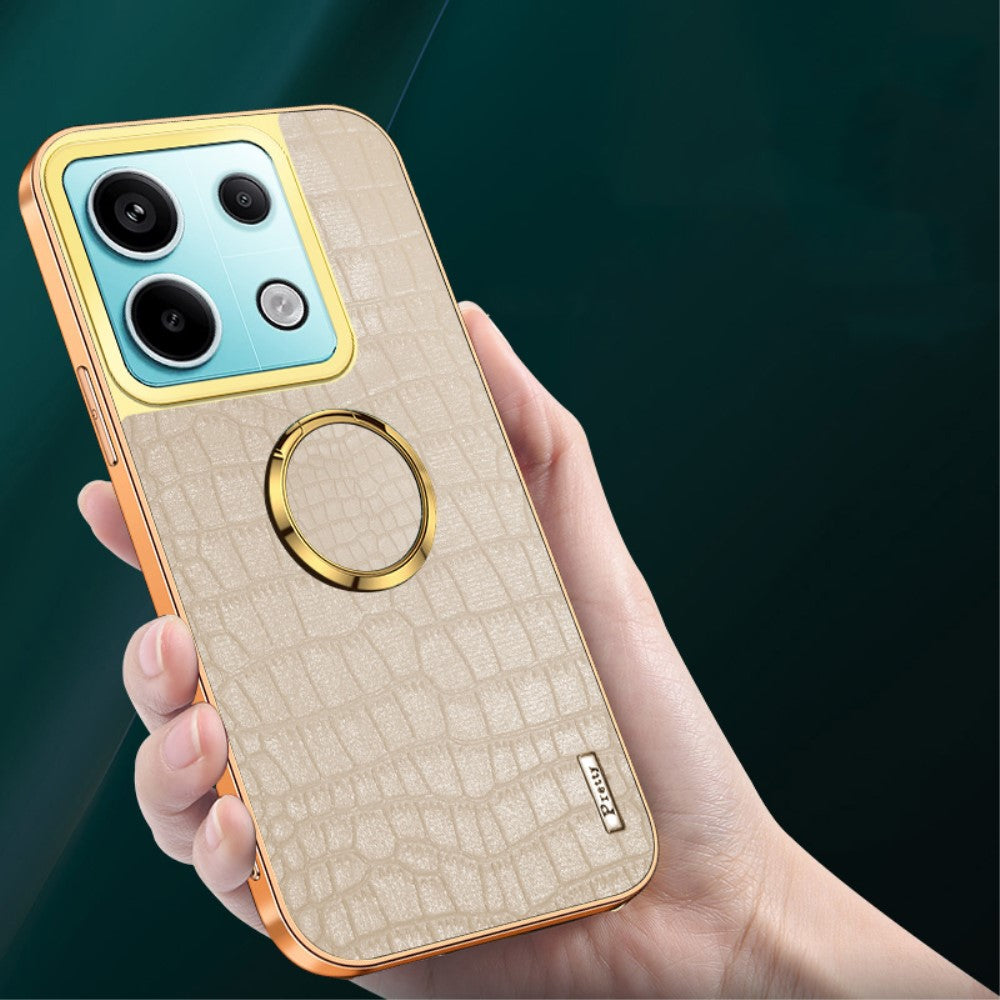 For Xiaomi Redmi Note 13 Pro 5G / Poco X6 5G Case Crocodile Texture Leather+TPU Ring Kickstand Phone Cover - White