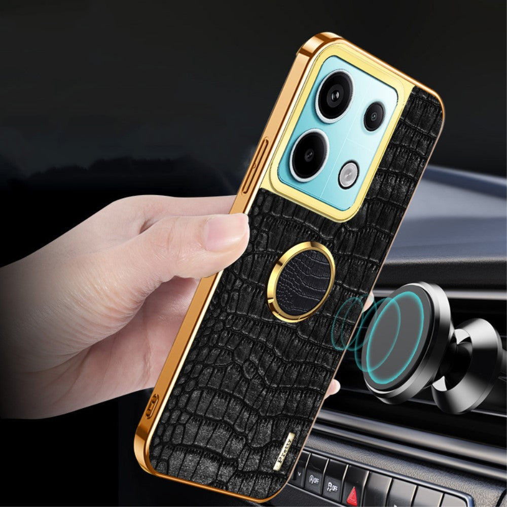 For Xiaomi Redmi Note 13 Pro 5G / Poco X6 5G Case Crocodile Texture Leather+TPU Ring Kickstand Phone Cover - White