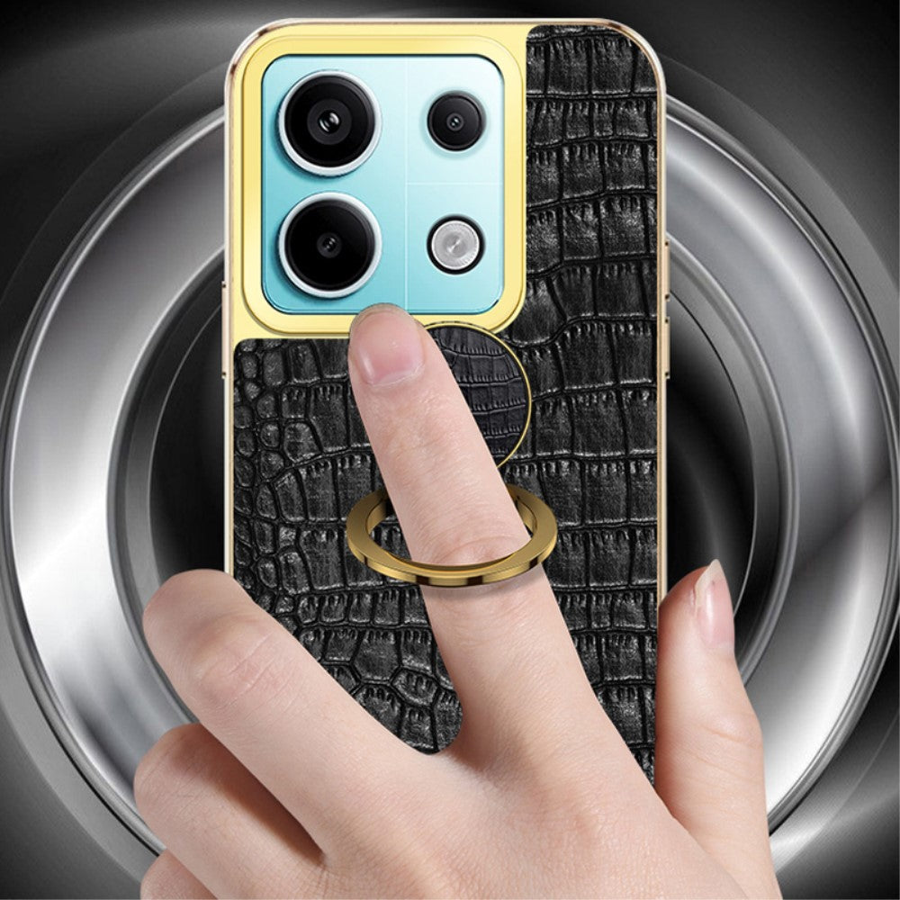 For Xiaomi Redmi Note 13 Pro 5G / Poco X6 5G Case Crocodile Texture Leather+TPU Ring Kickstand Phone Cover - White