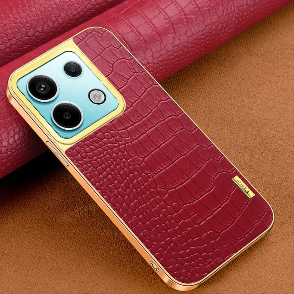 For Xiaomi Redmi Note 13 Pro 5G / Poco X6 5G Case Crocodile Texture Leather+TPU Ring Kickstand Phone Cover - Red