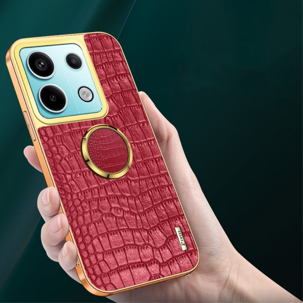 For Xiaomi Redmi Note 13 Pro 5G / Poco X6 5G Case Crocodile Texture Leather+TPU Ring Kickstand Phone Cover - Red