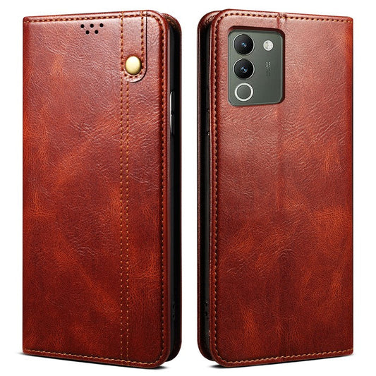 For vivo Y200 (India) 5G Case Stand Wallet PU Leather Anti-Scratch Phone Cover - Brown