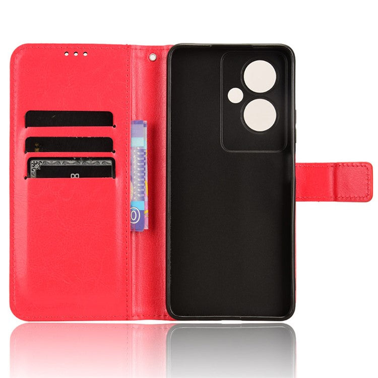 For Oppo A79 5G / A2 5G / OnePlus Nord N30 SE 5G Case PU Leather Crazy Horse Texture Wallet Phone Cover - Red