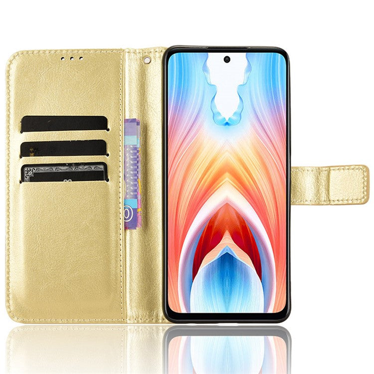 For Oppo A79 5G / A2 5G / OnePlus Nord N30 SE 5G Case PU Leather Crazy Horse Texture Wallet Phone Cover - Gold