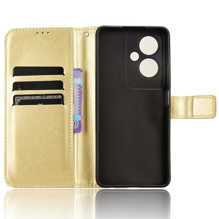 For Oppo A79 5G / A2 5G / OnePlus Nord N30 SE 5G Case PU Leather Crazy Horse Texture Wallet Phone Cover - Gold