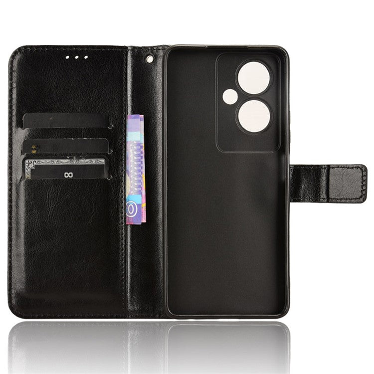 For Oppo A79 5G / A2 5G / OnePlus Nord N30 SE 5G Case PU Leather Crazy Horse Texture Wallet Phone Cover - Black
