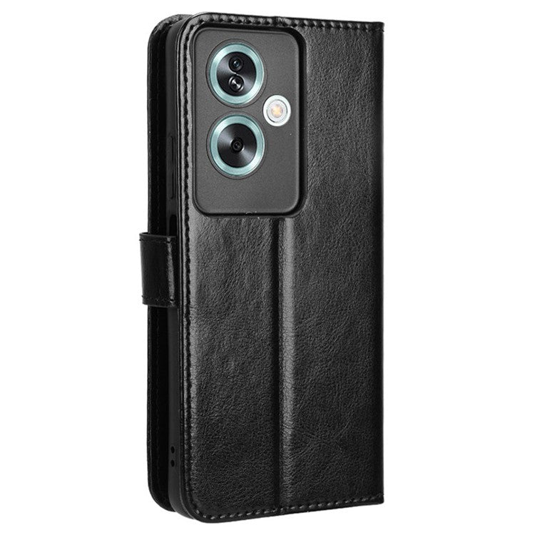 For Oppo A79 5G / A2 5G / OnePlus Nord N30 SE 5G Case PU Leather Crazy Horse Texture Wallet Phone Cover - Black