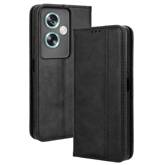For Oppo A79 5G / A2 5G / OnePlus Nord N30 SE 5G Case Retro PU Leather Magnetic Auto Closing Wallet Cover - Black