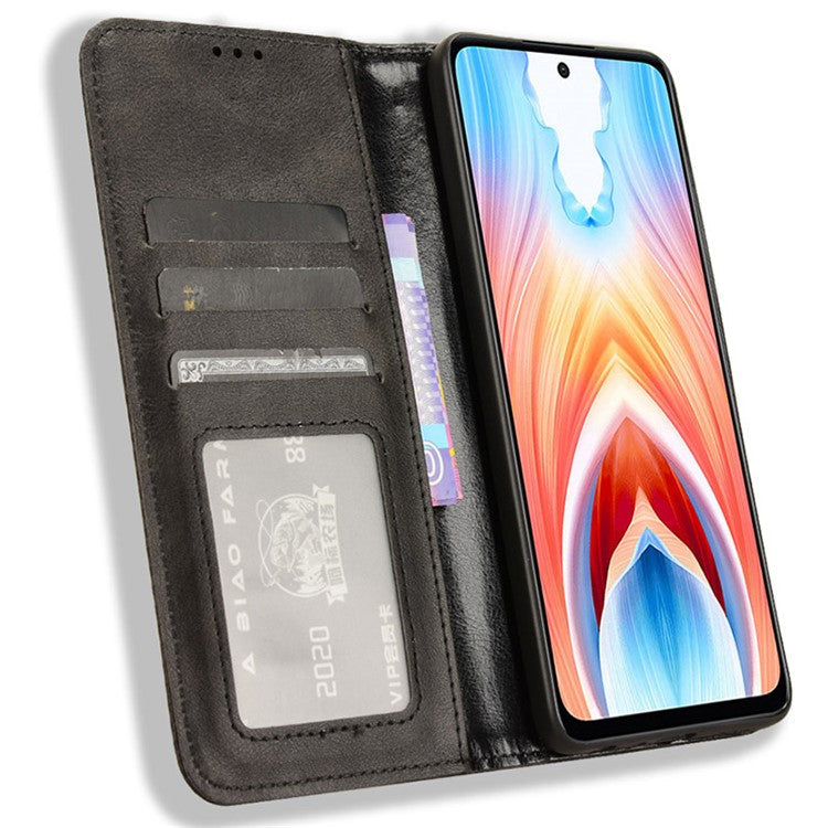 For Oppo A79 5G / A2 5G / OnePlus Nord N30 SE 5G Case Retro PU Leather Magnetic Auto Closing Wallet Cover - Black