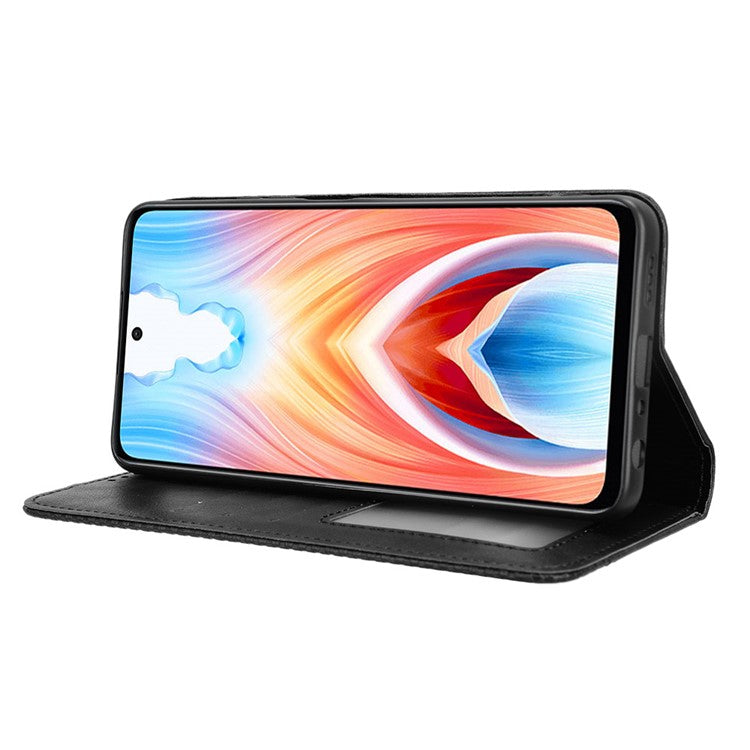 For Oppo A79 5G / A2 5G / OnePlus Nord N30 SE 5G Case Retro PU Leather Magnetic Auto Closing Wallet Cover - Black