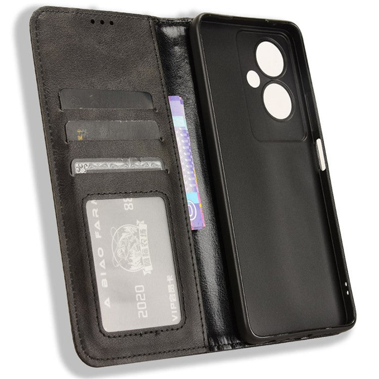 For Oppo A79 5G / A2 5G / OnePlus Nord N30 SE 5G Case Retro PU Leather Magnetic Auto Closing Wallet Cover - Black