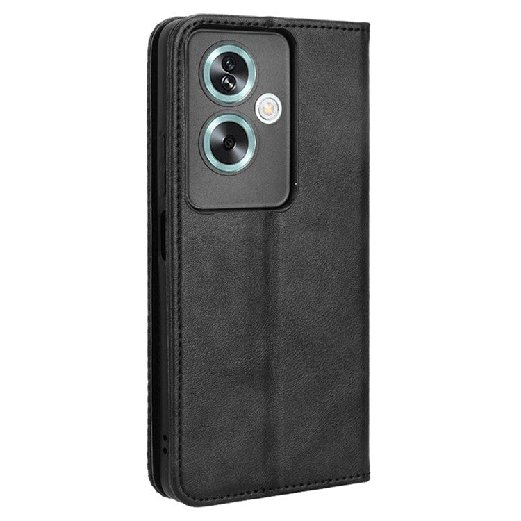 For Oppo A79 5G / A2 5G / OnePlus Nord N30 SE 5G Case Retro PU Leather Magnetic Auto Closing Wallet Cover - Black