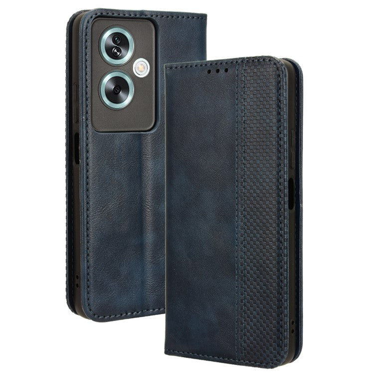 For Oppo A79 5G / A2 5G / OnePlus Nord N30 SE 5G Case Retro PU Leather Magnetic Auto Closing Wallet Cover - Blue