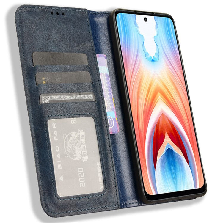 For Oppo A79 5G / A2 5G / OnePlus Nord N30 SE 5G Case Retro PU Leather Magnetic Auto Closing Wallet Cover - Blue